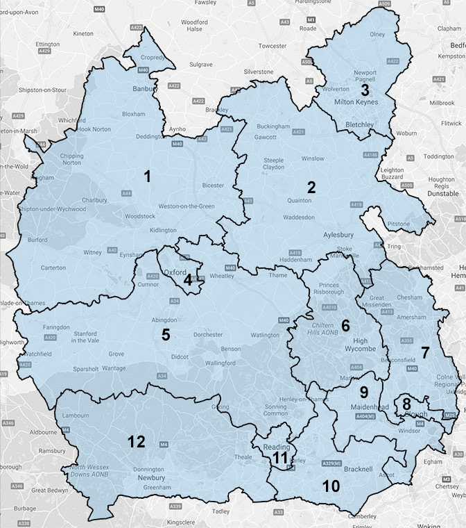 Map of Thames Valley Police Local Policing Areas (LPAs)